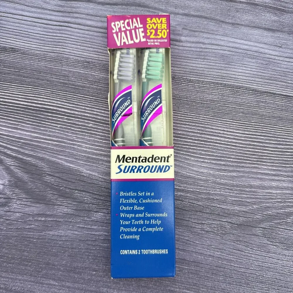 2 LOT Mentadent 91 Toothbrush Soft Full Head Wraps & Surround Bristles Flexible